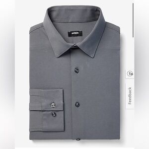 Express Men’s Charcoal Grey Dress Shirt - Solid Button-Up